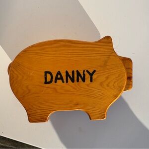 Wooden Piggy Bank with Name Danny Folk Country Cottage Vintage 90s Handmade